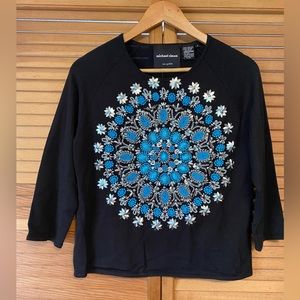 Michael Simon Beaded Turquoise Mandala Sweater Top Tee Art To Wear Medium